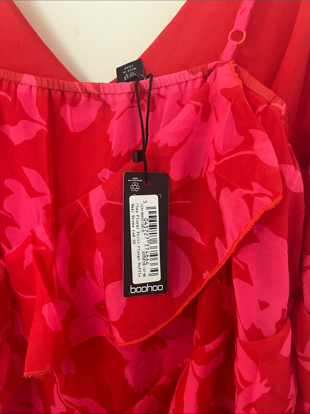 Boohoo Red & Hot Pink Floral Ruffle Maxi Dress - Picture 4 of 6